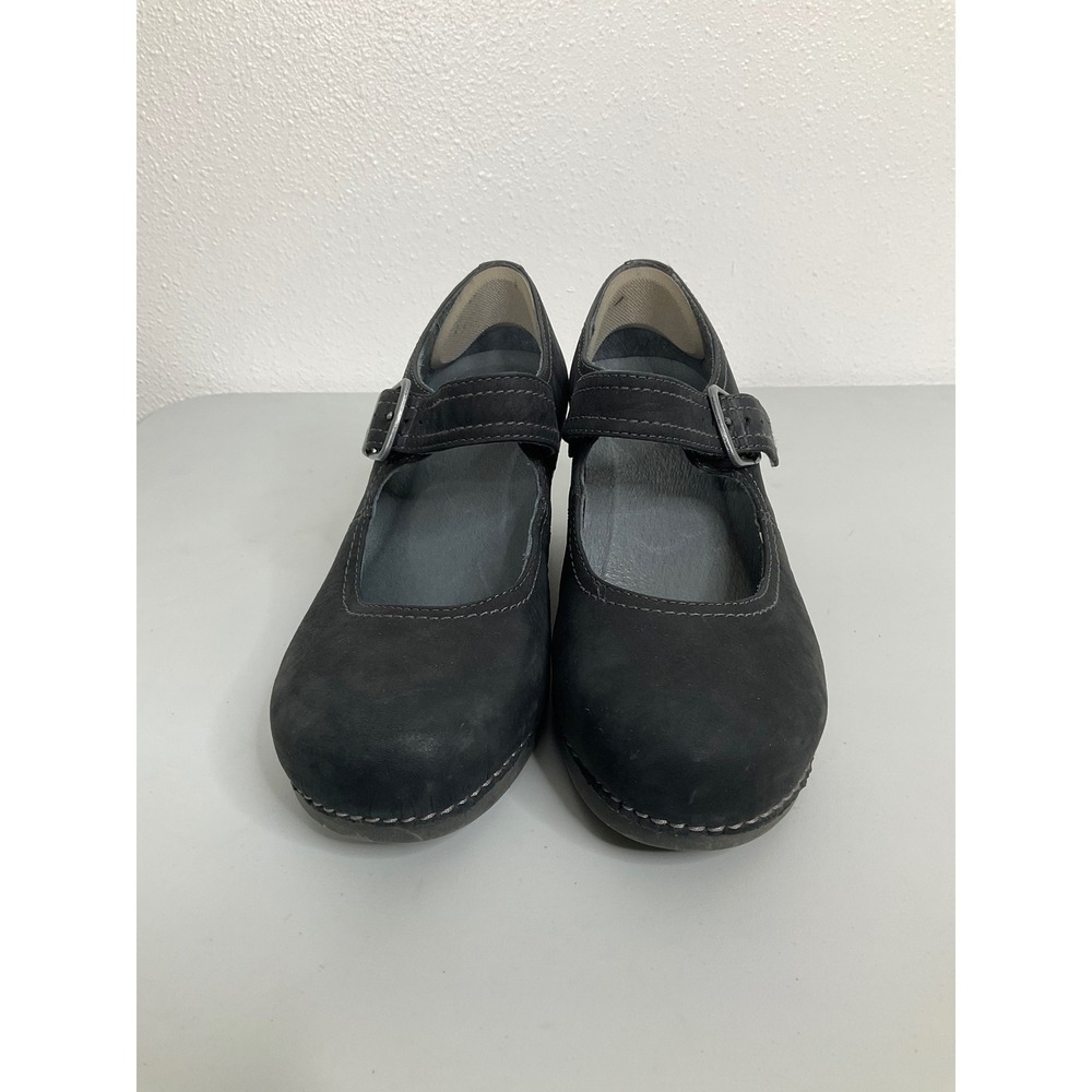 Dansko Black Nubuck Leather Mary Jane Wedge Clogs Womens 39 EU 8.5-9 US - Picture 2 of 7
